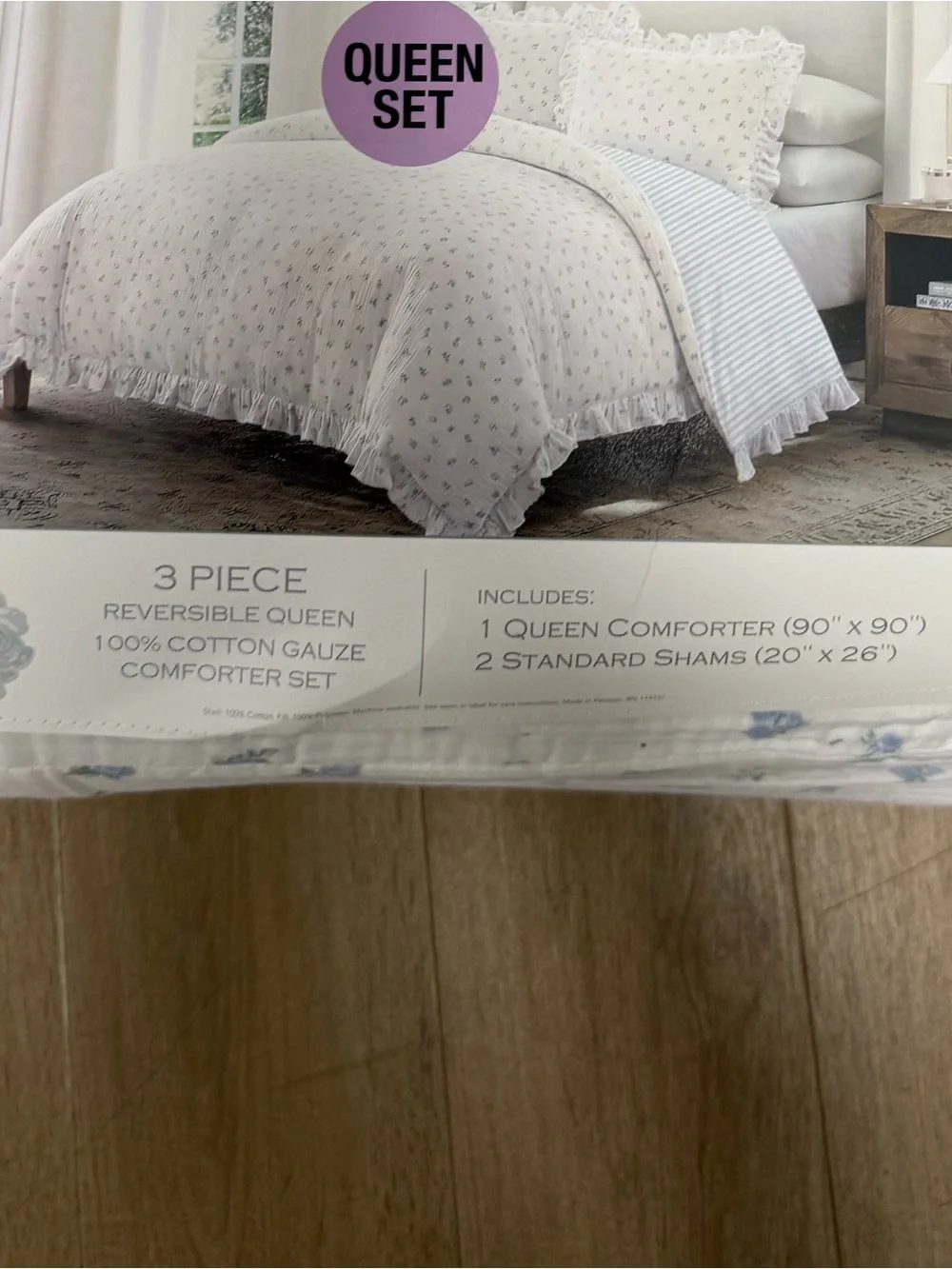 Shabby Chic Light Blue Floral Cotton Reversible Comforter Set